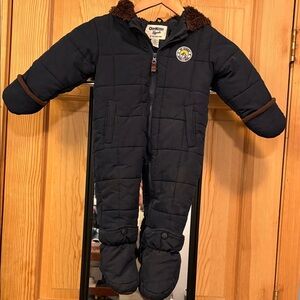 OshKosh B'gosh Navy Quilted Footed One-Piece Snowsuit with Brown Trim